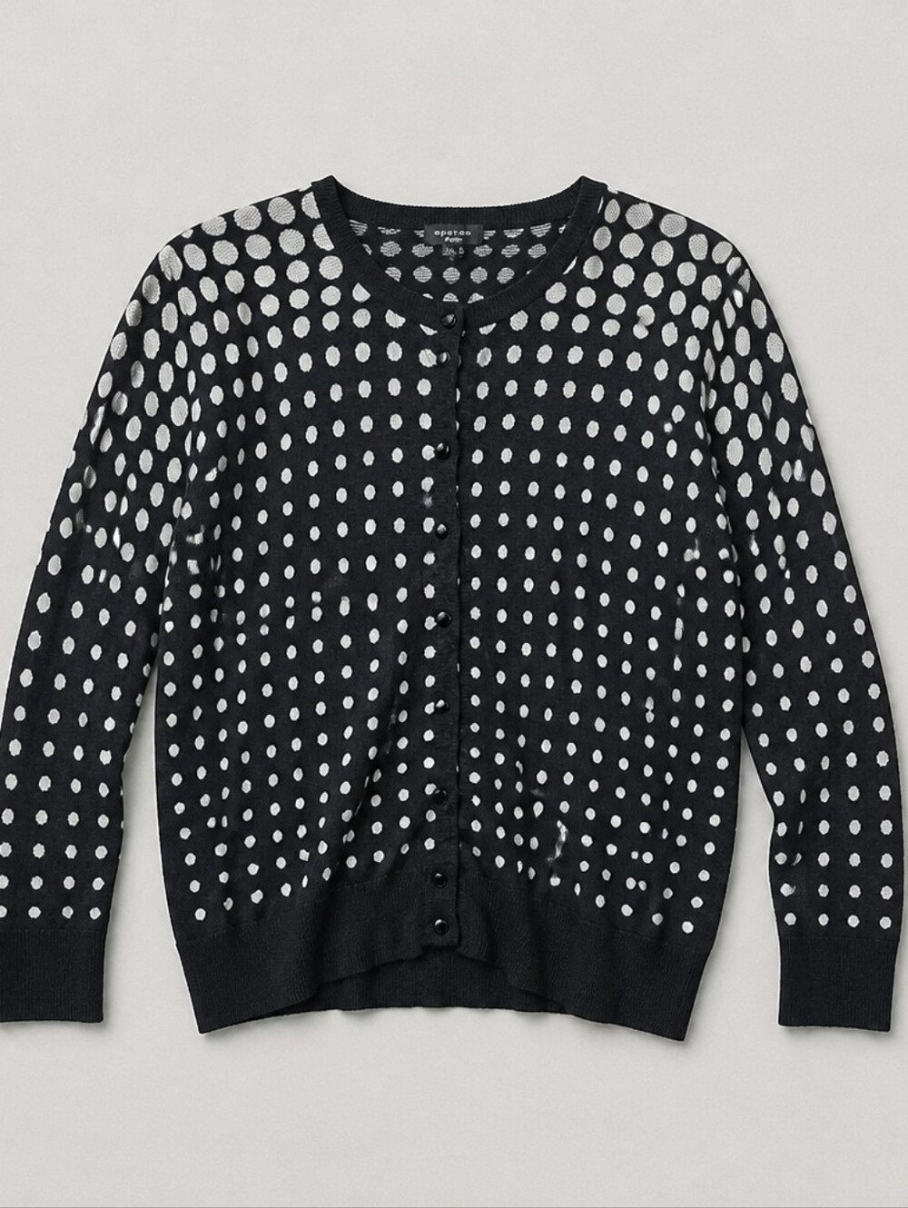 Spense Knits Black & White Polka Dot Button Front Cardigan XL Cottagecore